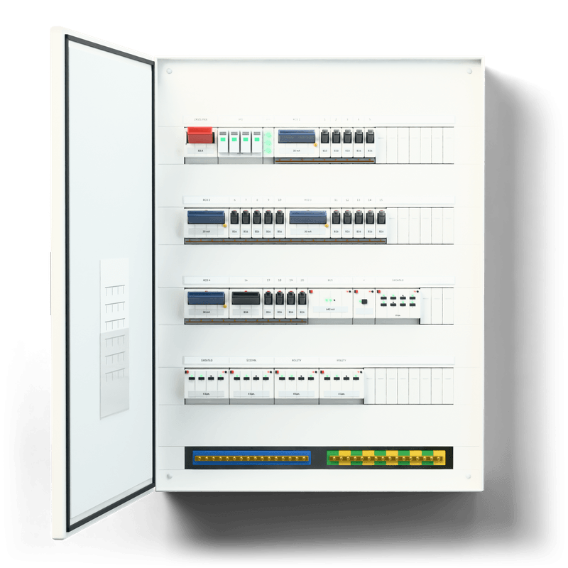 Verteiler XL mit KNX Start — 3D-Visualisierung, generische KNX-Module mit Kanal-LEDs